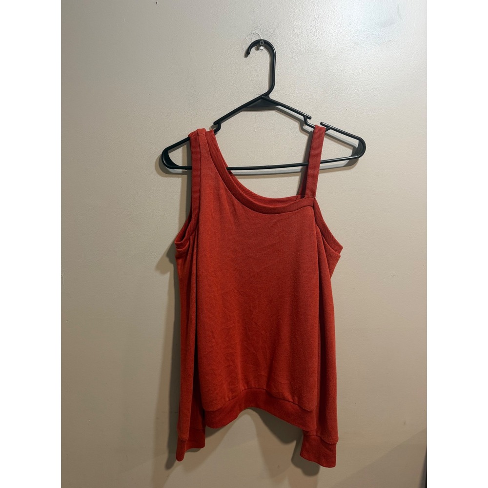 Aeropostale Womens Rust Red Cold Shoulder Asymmetrical Knit Sweater Medium